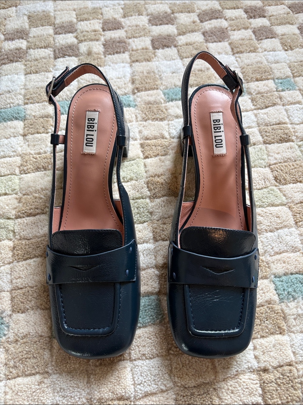 Women's Navy Slingback Loafers with Low Heel